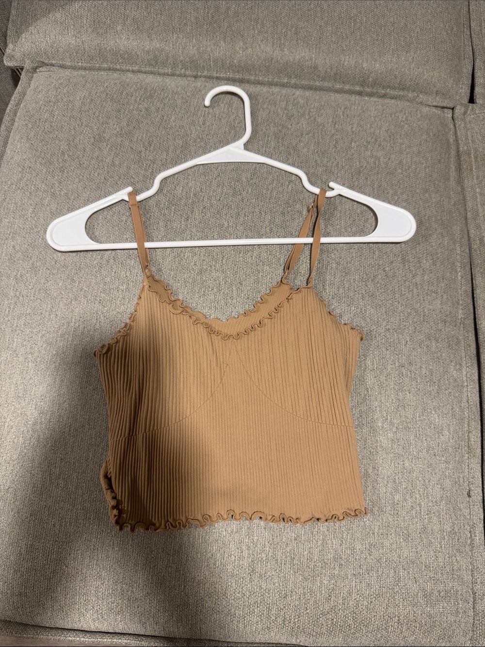 aerie Ribbed Tan Lettuce-Edge Cropped Cami
